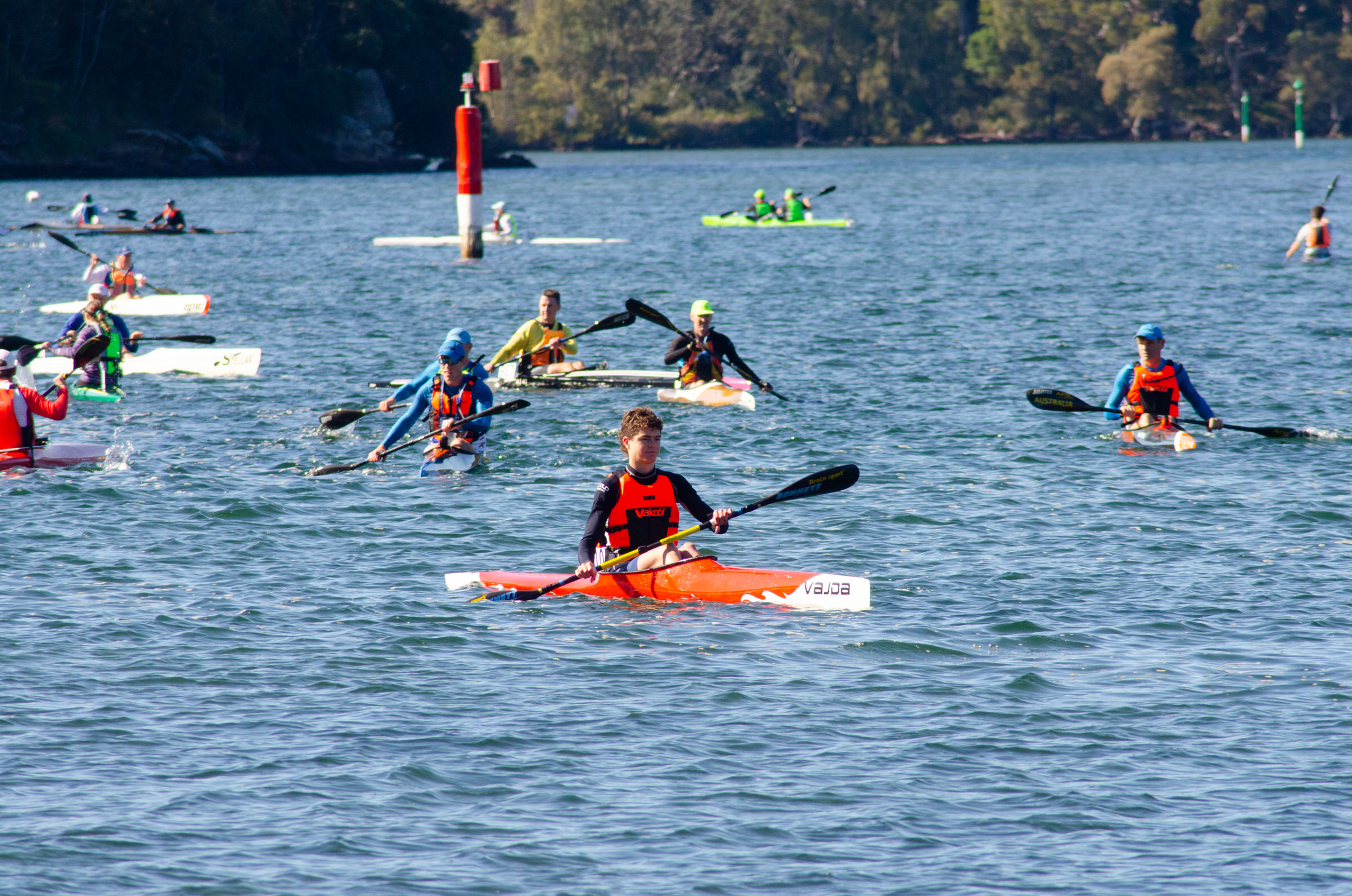 Kayakers warming up for race
